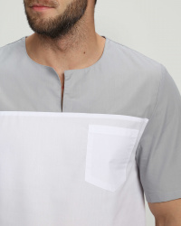 Мужской костюм Стоматолог (ткань ТиСи), серый/белый