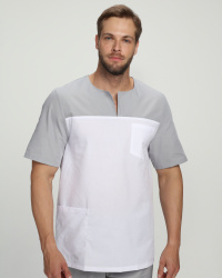 Мужской костюм Стоматолог (ткань ТиСи), серый/белый