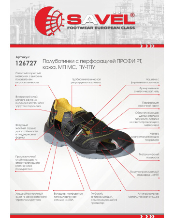 Полуботинки с перфорацией ПРОФИ РТ, кожа, МП МС, ПУ-ТПУ