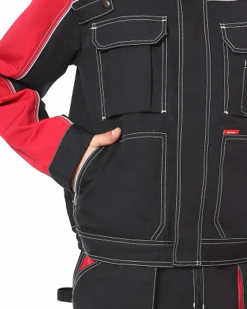 Костюм СИРИУС-АГАТ куртка, брюки черный с красным пл. 260 г/кв.м. ВО отделка