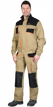 Костюм СИРИУС-МАНХЕТТЕН куртка, п/к песочный с оранж. и черным тк. мех. стрейч пл. 250г/кв.м