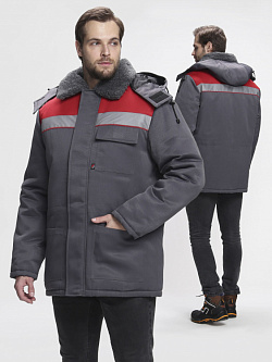 Куртка зимняя для бригадира NEW (тк.Смесовая,210), т.серый/красный