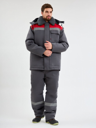 Костюм зимний Труженик-Ультра-1 СОП (тк.Смесовая,210) брюки, т.серый/красный