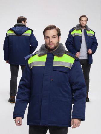 Куртка зимняя для бригадира NEW (тк.Смесовая,210), т.синий/лимонный