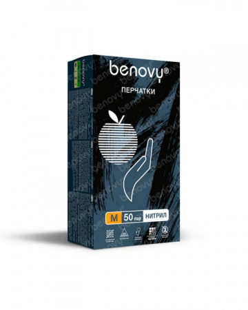 Перчатки одноразовые Benovy нитриловые черные текст. на пальцах (цена за 50 пар) (х1х10уп.)
