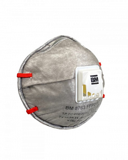 Респиратор ВМ-8763 NR D FFP3 (50 ПДК) с клапаном, чашеобразная, от аэрозолей (инд.упак.1х100)