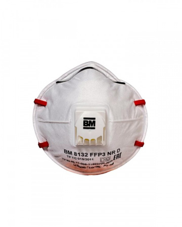 Респиратор ВМ-8132 NR D FFP3 (50 ПДК) с клапаном, чашеобразная, от аэрозолей (инд.упак.1х100)
