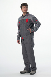 Костюм Союз-Профессионал-1 (тк.Балтекс,240) брюки, т.серый/св.серый/красный